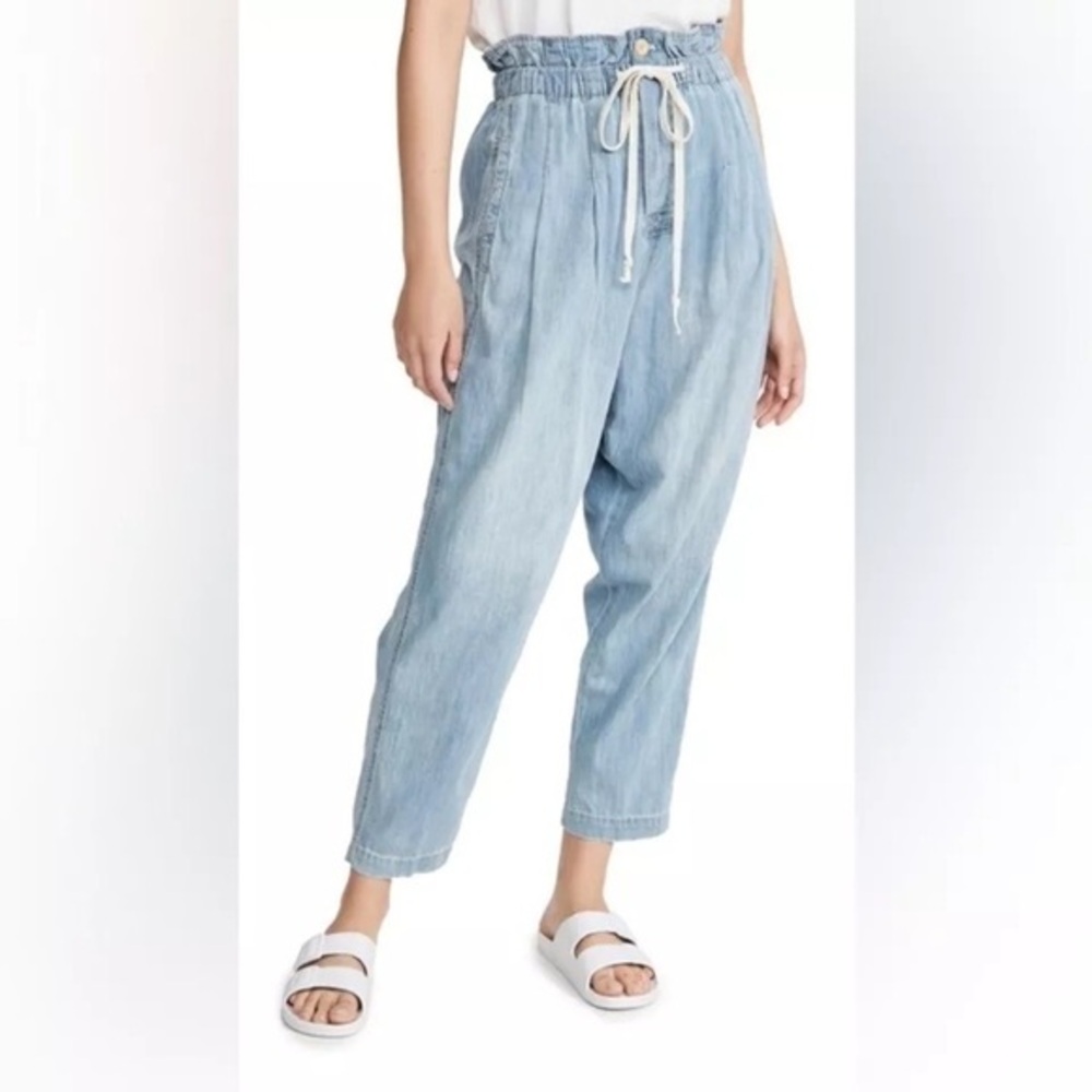 Free People Margate Blue Denim Size XS Jeans Paperwork Bag Waist Drawstring